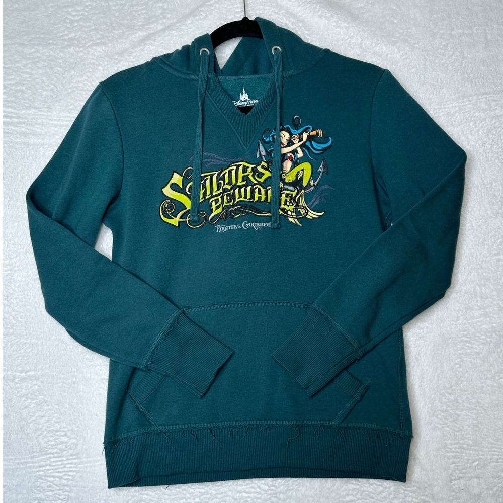 Disney Parks Pirates of the Caribbean Hoodie Unisex Small Teal Sailors Beware